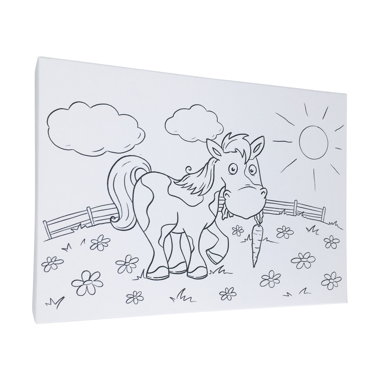 Buntbox Frame M cardboard canvas (21 cm x 14.8 cm) with horse on paddock for colouring