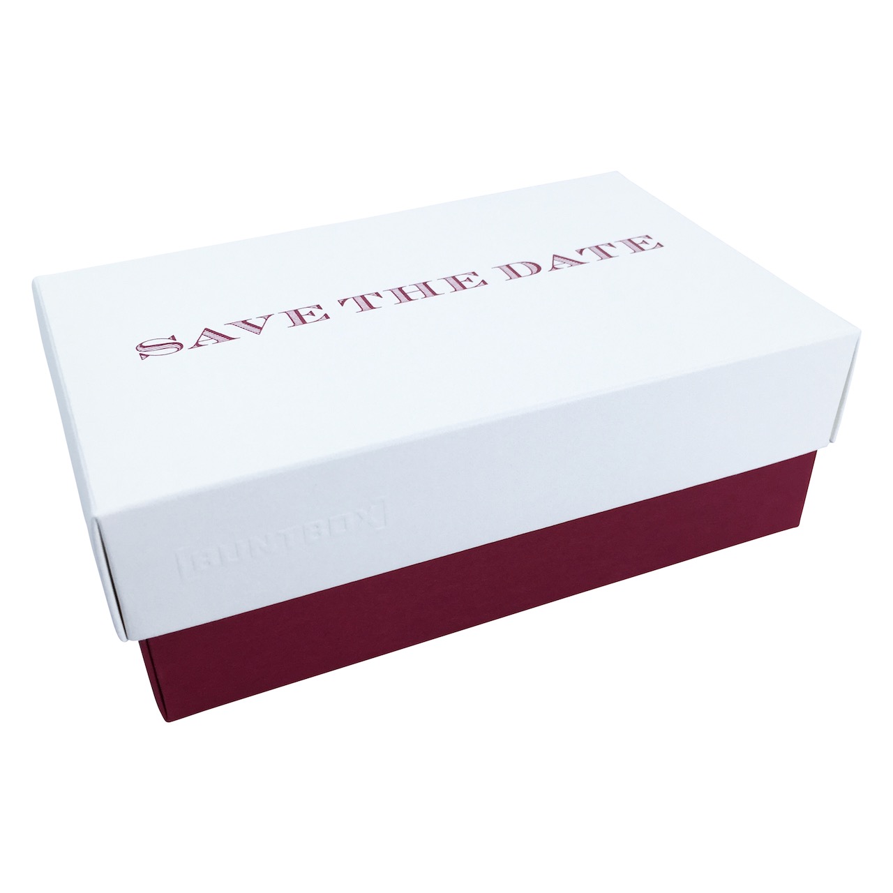 Buntbox XL Fine Paper Save the Date in Champagner-Bordeaux